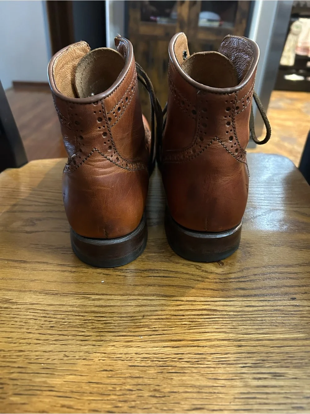 Frye Brown (Cognac) Leather Brogue Cap-Toe Lace Boots 10.5 Men’s Made in USA